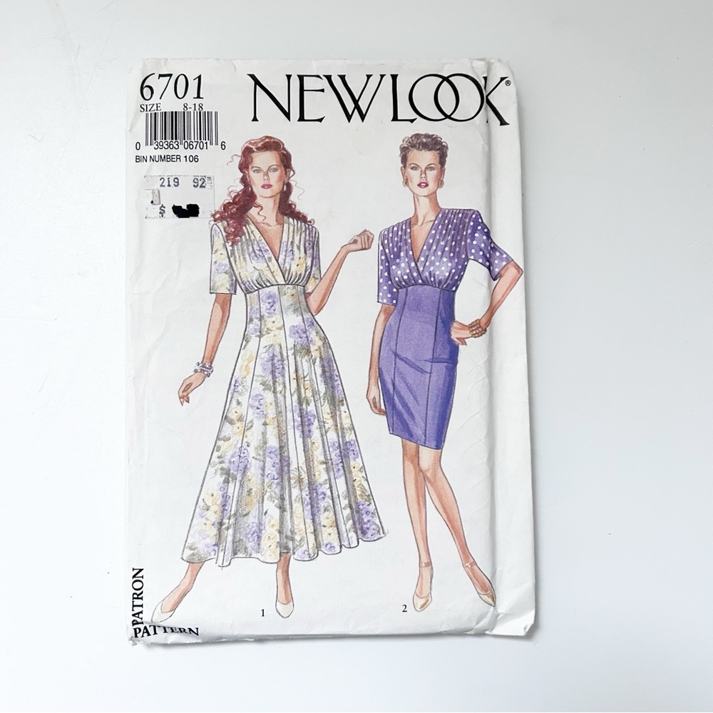 Vintage New Look Pattern 6701 with 2 Dress Designs Size 8-18